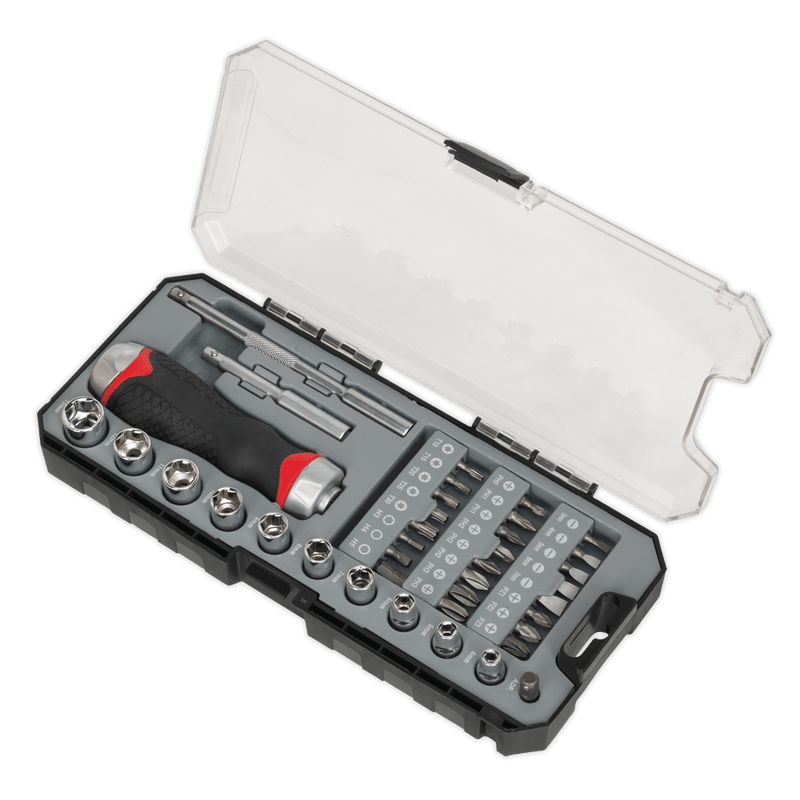 Sealey Screwdrivers 38pc Fine Tooth Ratchet Screwdriver Socket & Bit Set-AK64905 5054511010930 AK64905 - Buy Direct from Spare and Square