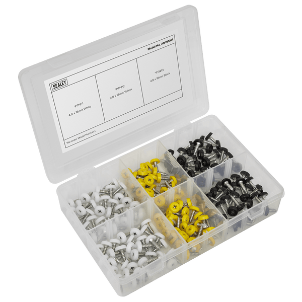 Sealey Screws & Fixings 195pc Numberplate Screw Assortment - Plastic Enclosed Head-AB195NP 5054630052316 AB195NP - Buy Direct from Spare and Square