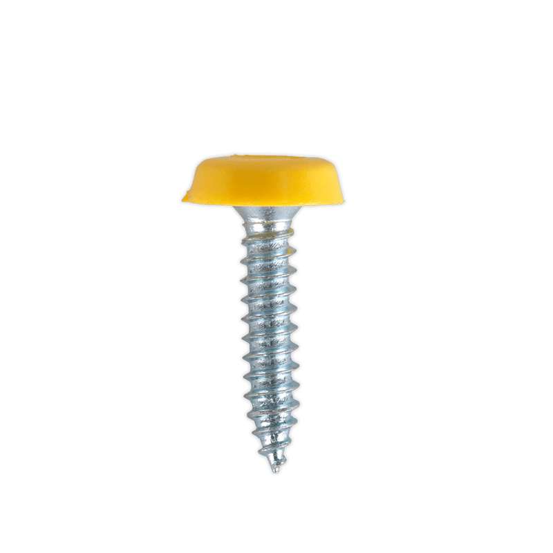 Sealey Screws & Fixings 4.8 x 24mm Plastic Enclosed Head Yellow Numberplate Screw - Pack of 50-PTNP6 5054511051612 PTNP6 - Buy Direct from Spare and Square