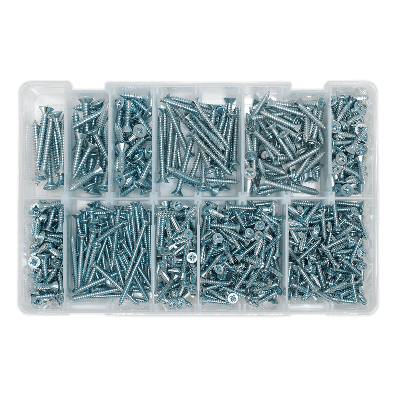 Sealey Screws & Fixings 600pc Zinc Plated Self-Tapping Countersunk Pozi Screw Assortment-AB065STCP 5054511056969 AB065STCP - Buy Direct from Spare and Square