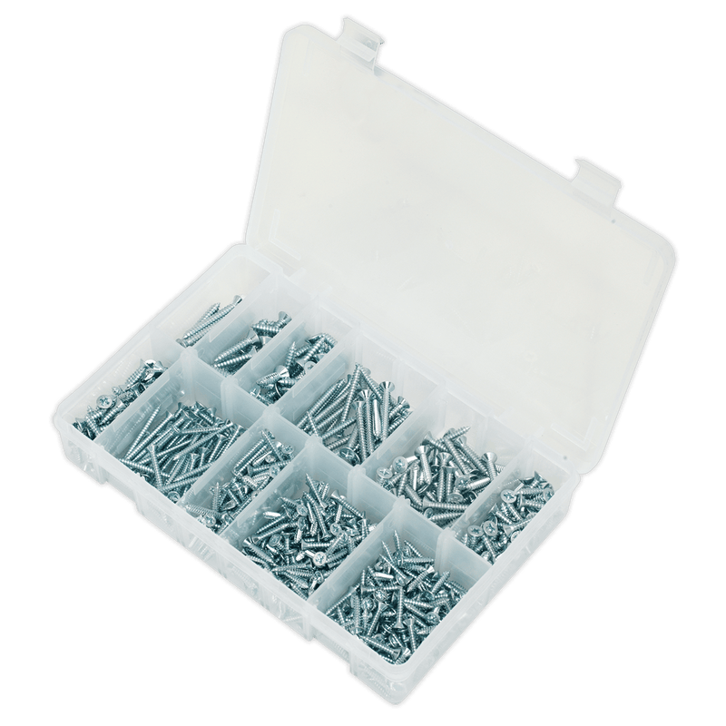Sealey Screws & Fixings 600pc Zinc Plated Self-Tapping Countersunk Pozi Screw Assortment-AB065STCP 5054511056969 AB065STCP - Buy Direct from Spare and Square