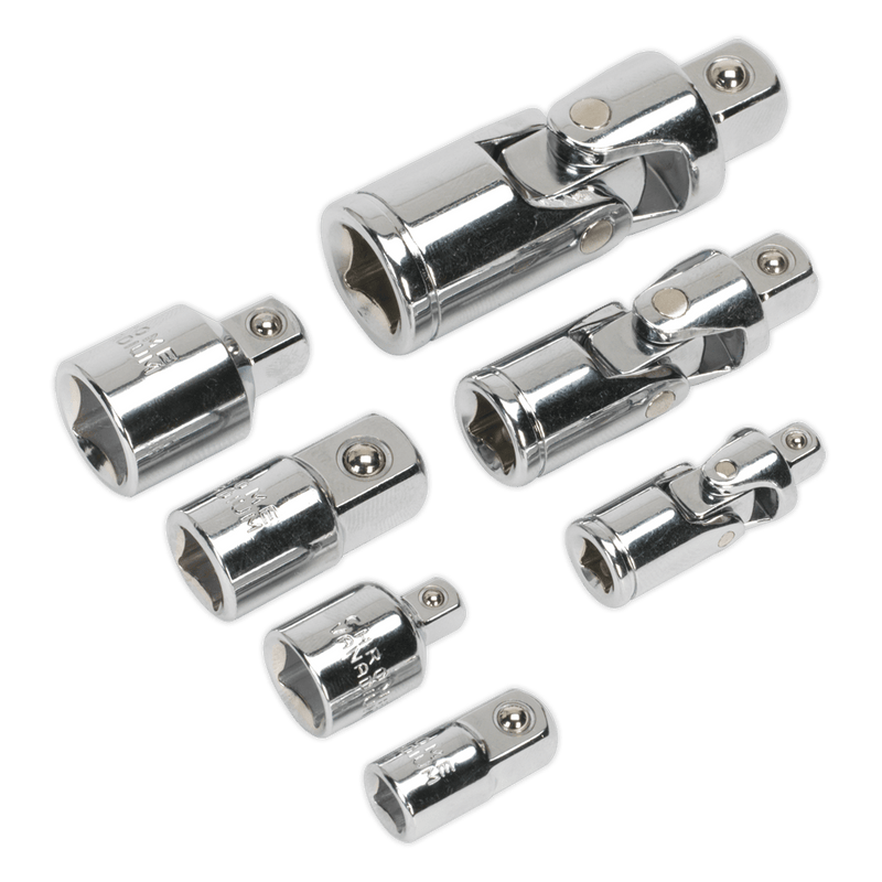 Sealey Socket Accessories 7pc 1/4", 3/8" & 1/2"Sq Drive Universal Joint & Socket Adaptor Set-AK2737 5051747513549 AK2737 - Buy Direct from Spare and Square