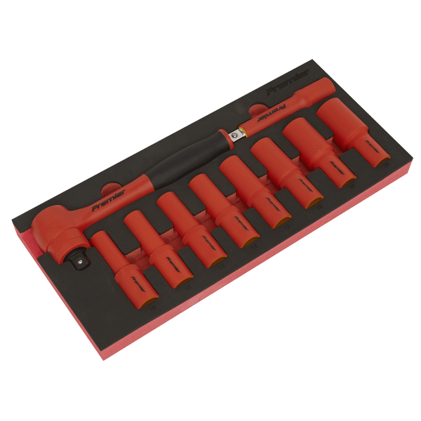 Sealey Socket & Bit Sets 10pc 1/2"Sq Drive Insulated Socket Set with Tool Tray - VDE Approved-TBTE11 5054630244452 TBTE11 - Buy Direct from Spare and Square