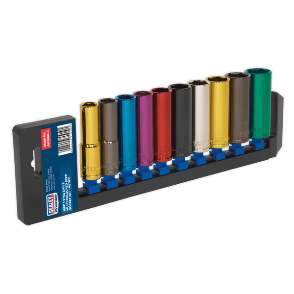 Sealey Socket Sets 10pc 1/2"Sq Drive Deep Multi-Coloured Socket Set-AK288D 5024209709101 AK288D - Buy Direct from Spare and Square