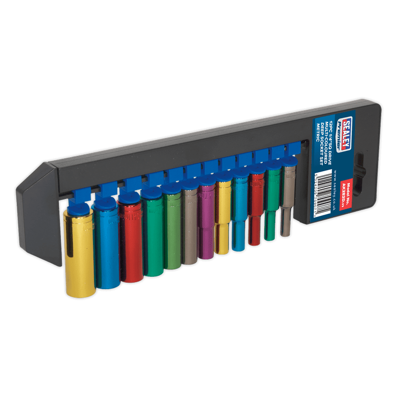 Sealey Socket Sets 12pc 1/4"Sq Drive Deep Multi-Coloured Socket Set-AK282D 5024209709071 AK282D - Buy Direct from Spare and Square