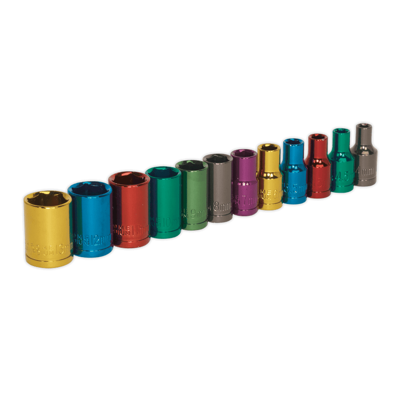 Sealey Socket Sets 12pc 1/4"Sq Drive Multi-Coloured Socket Set-AK282 5024209709064 AK282 - Buy Direct from Spare and Square