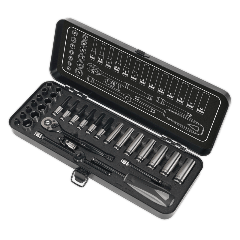 Sealey Socket Sets 32pc 1/4"Sq Drive Socket Set - Black Series-AK7970 5054511089271 AK7970 - Buy Direct from Spare and Square