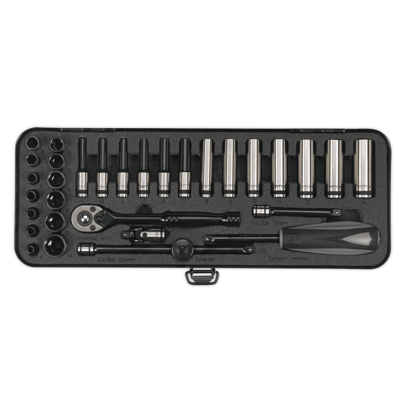 Sealey Socket Sets 32pc 1/4"Sq Drive Socket Set - Black Series-AK7970 5054511089271 AK7970 - Buy Direct from Spare and Square