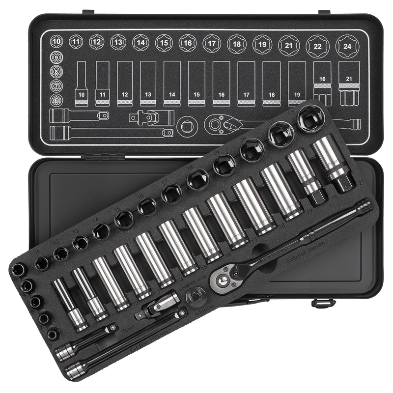 Sealey Socket Sets 34pc 3/8"Sq Drive Socket Set - Black Series-AK7971 5054511089288 AK7971 - Buy Direct from Spare and Square