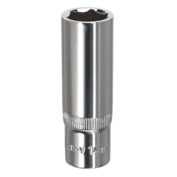 Sealey Sockets Individual 14mm 3/8"Sq Drive Fully Polished Deep WallDrive® Socket-SP3814D 5054511358230 SP3814D - Buy Direct from Spare and Square