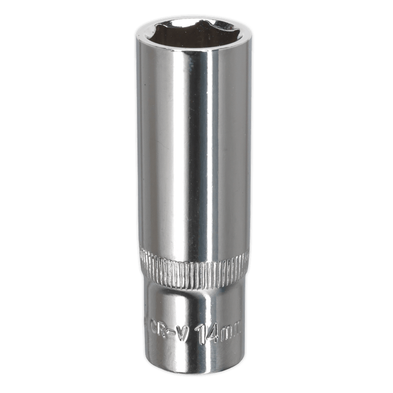 Sealey Sockets Individual 14mm 3/8"Sq Drive Fully Polished Deep WallDrive® Socket-SP3814D 5054511358230 SP3814D - Buy Direct from Spare and Square