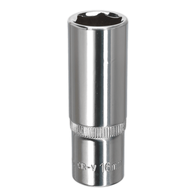 Sealey Sockets Individual 16mm 3/8"Sq Drive Fully Polished Deep WallDrive® Socket-SP3816D 5054511358865 SP3816D - Buy Direct from Spare and Square