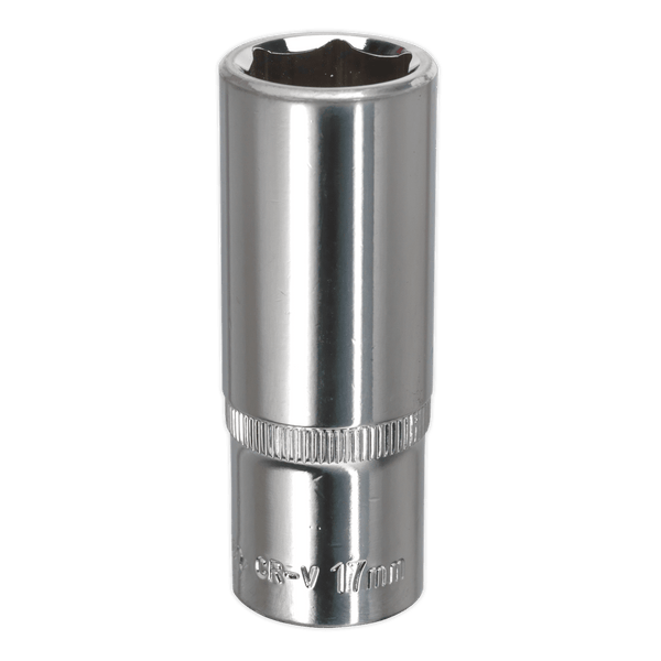 Sealey Sockets Individual 17mm 3/8"Sq Drive Fully Polished Deep WallDrive® Socket-SP3817D 5054511379563 SP3817D - Buy Direct from Spare and Square