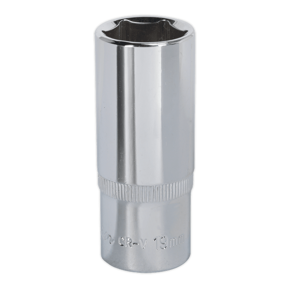 Sealey Sockets Individual 19mm 3/8"Sq Drive Fully Polished Deep WallDrive® Socket-SP3819D 5051747360747 SP3819D - Buy Direct from Spare and Square