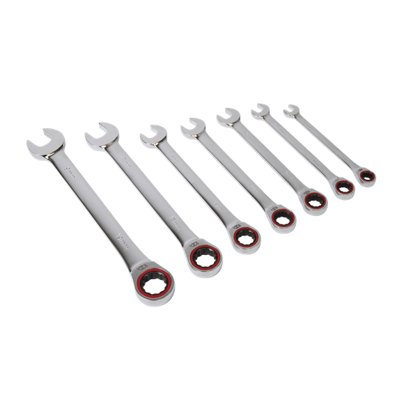Sealey Spanner Platinum Series 7 Piece Ratchet, Metric Combination Spanner Set - Lifetime Guarantee AK63941 - Buy Direct from Spare and Square