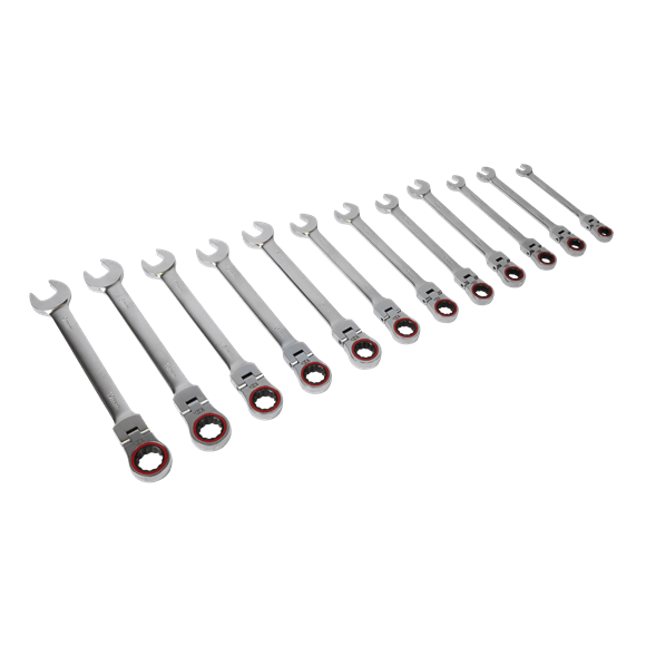 Sealey Spanner Platinum Series Flexi-Head, 12 Piece Ratchet, Metric Combination Spanner Set - Lifetime Guarantee AK63942 - Buy Direct from Spare and Square