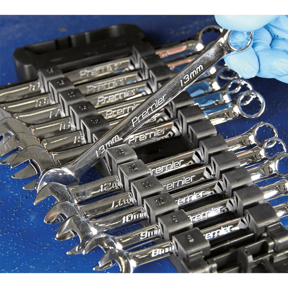 Sealey Spanner Sealey Premier 12 Piece, Chrome, Metric Combination Spanner Set - Lifetime Guarantee AK63012 - Buy Direct from Spare and Square