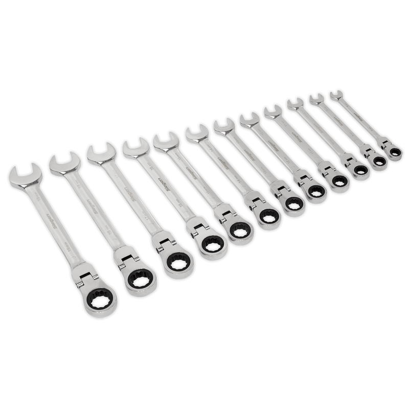 Sealey Spanners 12pc Flexi-Head Combination Ratchet Spanner Set-S0635 5054511360448 S0635 - Buy Direct from Spare and Square