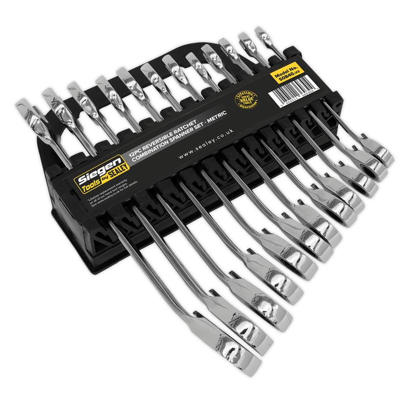 Sealey Spanners 12pc Reversible Combination Ratchet Spanner Set-S0840 5054511369304 S0840 - Buy Direct from Spare and Square