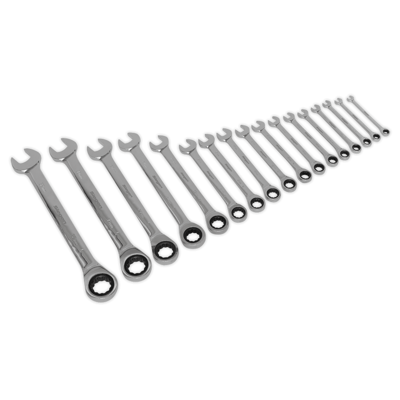 Sealey Spanners 17pc Combination Ratchet Spanner Set-S01156 5054511263305 S01156 - Buy Direct from Spare and Square