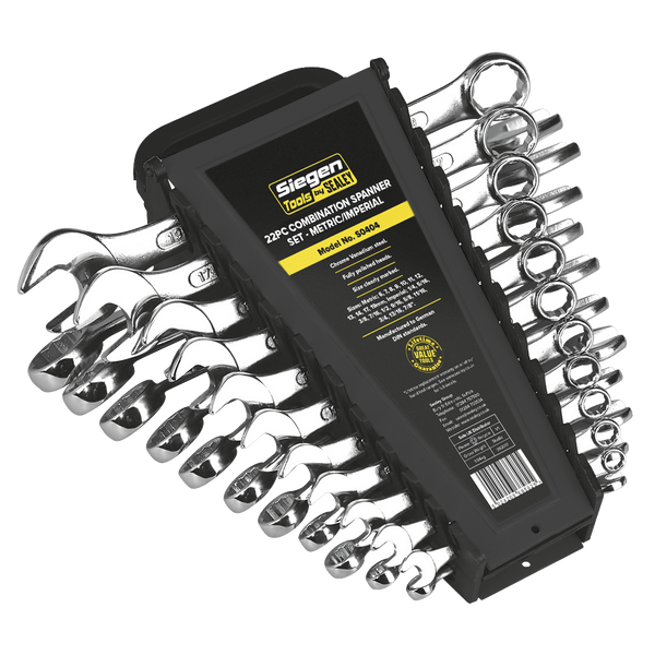 Sealey Spanners 22pc Combination Spanner Set - Metric/Imperial-S0404 5024209685825 S0404 - Buy Direct from Spare and Square