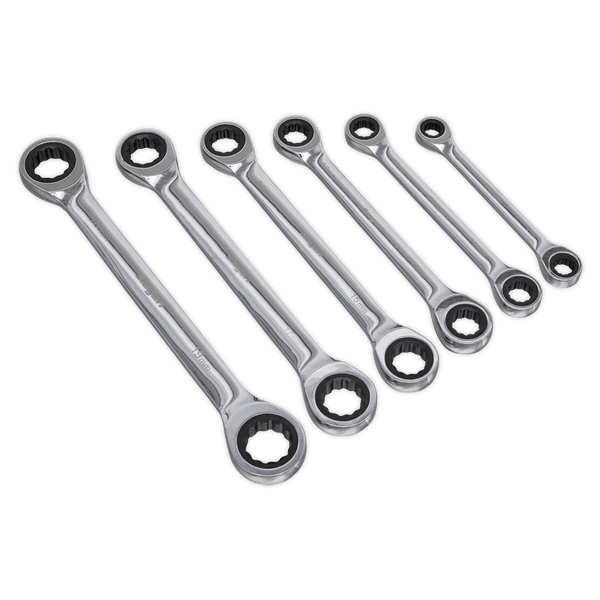 Sealey Spanners 6pc Double End Ratchet Ring Spanner Set-S0636 5054511388251 S0636 - Buy Direct from Spare and Square