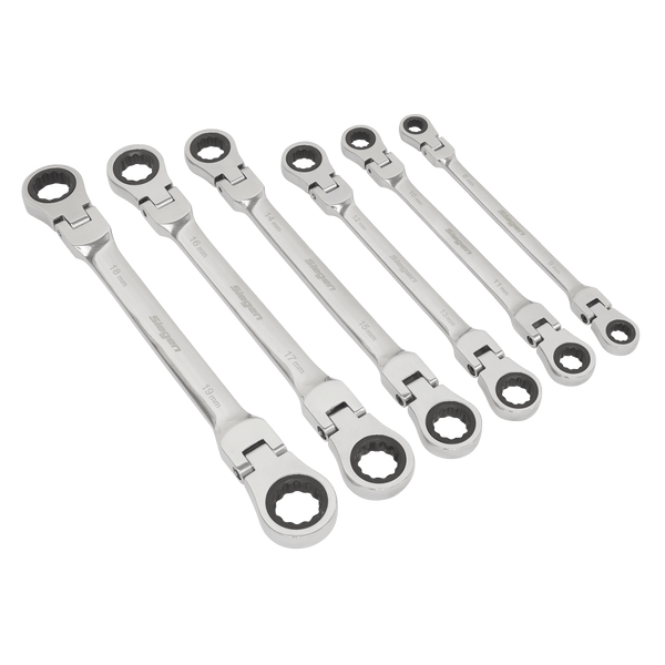 Sealey Spanners 6pc Flexi-Head Double End Ratchet Ring Spanner Set-S0806 5054511890815 S0806 - Buy Direct from Spare and Square