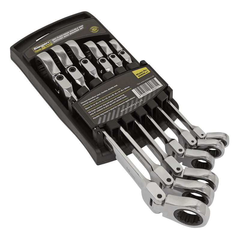 Sealey Spanners 6pc Flexi-Head Double End Ratchet Ring Spanner Set-S0806 5054511890815 S0806 - Buy Direct from Spare and Square