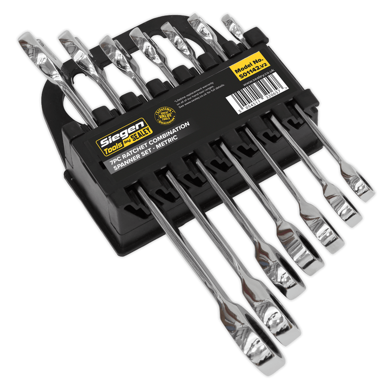 Sealey Spanners 7pc Combination Ratchet Spanner Set-S01142 5054511320657 S01142 - Buy Direct from Spare and Square