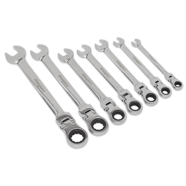 Sealey Spanners 7pc Flexi-Head Combination Ratchet Spanner Set-S01143 5054511360264 S01143 - Buy Direct from Spare and Square