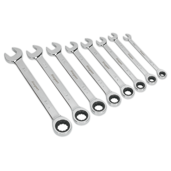Sealey Spanners 8pc Combination Ratchet Spanner Set - Imperial-S0984 5051747740464 S0984 - Buy Direct from Spare and Square