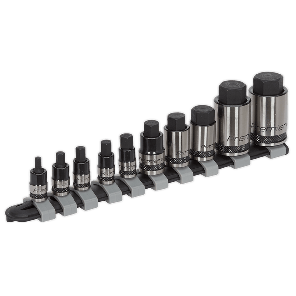 Sealey Specialised Bits & Sockets 10pc 1/4", 3/8" & 1/2"Sq Drive Stubby Hex Socket Bit Set - Black Series-AK6229B 5054511267488 AK6229B - Buy Direct from Spare and Square