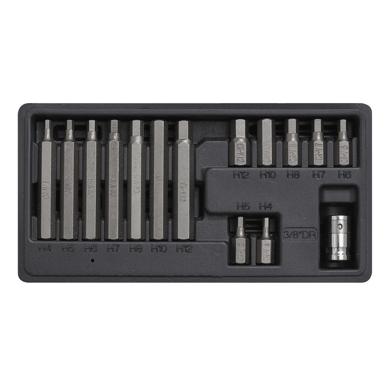 Sealey Specialised Bits & Sockets 15pc 3/8"Sq Drive Hex Bit & Holder Set-S0533 5054511588125 S0533 - Buy Direct from Spare and Square