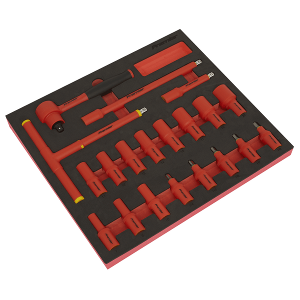 Sealey Specialised Bits & Sockets 20pc 3/8"Sq Drive Insulated Socket Set with Tool Tray - VDE Approved-TBTE02 5054630244445 TBTE02 - Buy Direct from Spare and Square