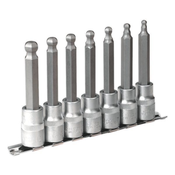 Sealey Specialised Bits & Sockets 7pc 1/2"Sq Drive Ball-End Hex Socket Bit Set-AK622 5024209354516 AK622 - Buy Direct from Spare and Square