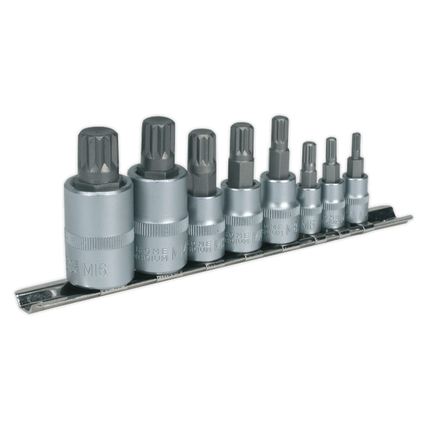 Sealey Specialised Bits & Sockets 8pc 1/4", 3/8" & 1/2"Sq Drive Spline Socket Bit Set-AK6214 5024209615594 AK6214 - Buy Direct from Spare and Square