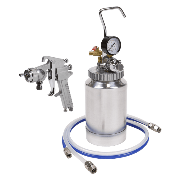 Sealey Spray Guns Pressure Pot System with Spray Gun & Hoses 1.8mm Set-Up-SSG1P 5054630100260 SSG1P - Buy Direct from Spare and Square