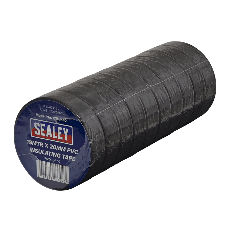 Sealey Tapes 19mm x 20m Black PVC Insulating Tape - Pack of 10-ITBLK10 5054511013023 ITBLK10 - Buy Direct from Spare and Square