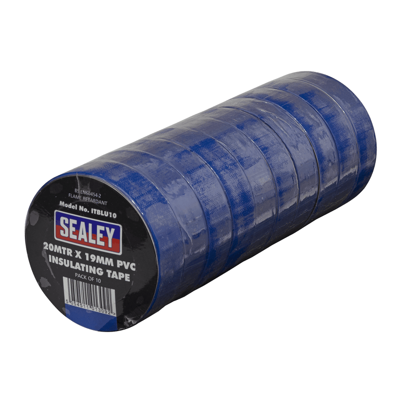 Sealey Tapes 19mm x 20m Blue PVC Insulating Tape - Pack of 10-ITBLU10 5054511013092 ITBLU10 - Buy Direct from Spare and Square