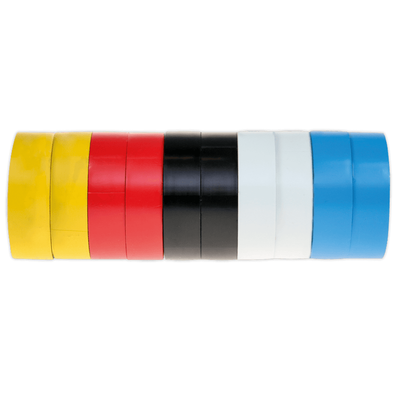 Sealey Tapes 19mm x 20m PVC Insulating Tape - Mixed Colours - Pack of 10-ITMIX10 5054511013139 ITMIX10 - Buy Direct from Spare and Square
