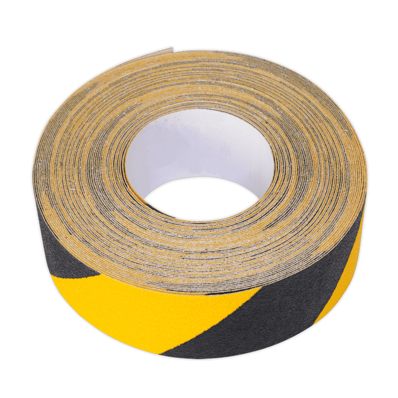 Sealey Tapes 50mm x 18m Black & Yellow Self-Adhesive Anti-Slip Tape-ANTBY18 5054511057645 ANTBY18 - Buy Direct from Spare and Square