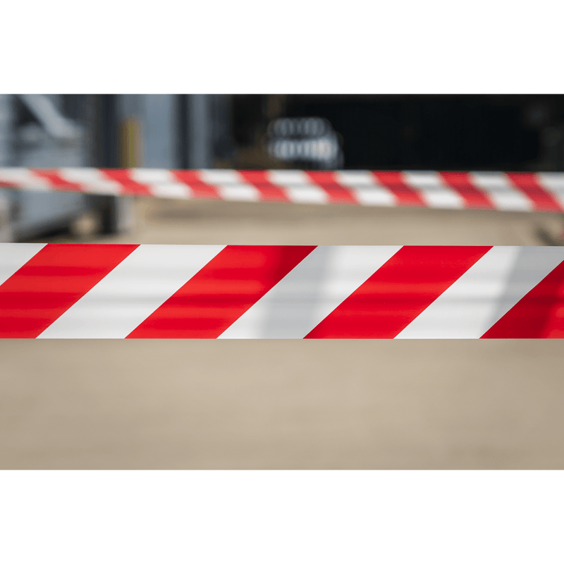 Sealey Tapes 80mm x 100m Red/White Non-Adhesive Hazard Warning Barrier Tape-BTRW 5054511044973 BTRW - Buy Direct from Spare and Square