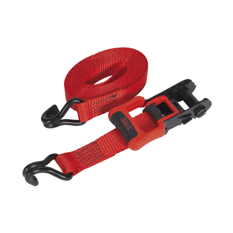 Sealey Tie Downs 32mm x 4.9m Polyester Webbing Ratchet Straps with J-Hooks 1200kg Breaking Strength - 2 Pairs-TD41248JD 5054511148480 TD41248JD - Buy Direct from Spare and Square