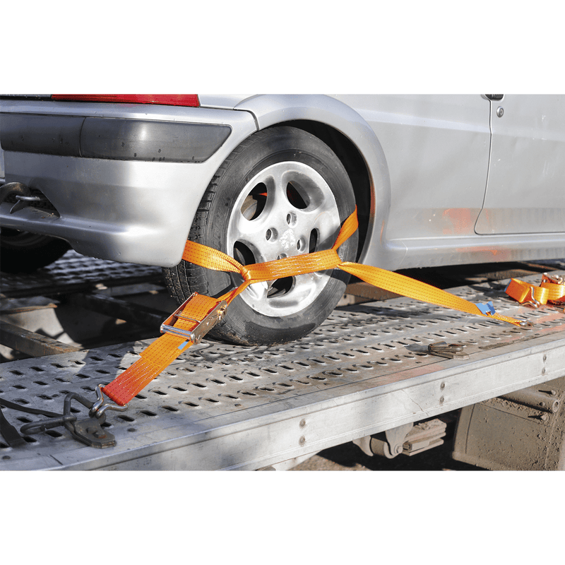 Sealey Tie Downs 50mm x 3m Alloy Wheel Car Transporter Ratchet Strap 5000kg Breaking Strength-TDRWA 5051747807488 TDRWA - Buy Direct from Spare and Square