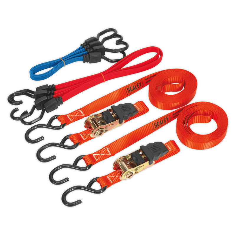 Sealey Tie Downs 6pc Ratchet Strap & Flat Bungee Cord Set-TD285SBD 5054511164527 TD285SBD - Buy Direct from Spare and Square