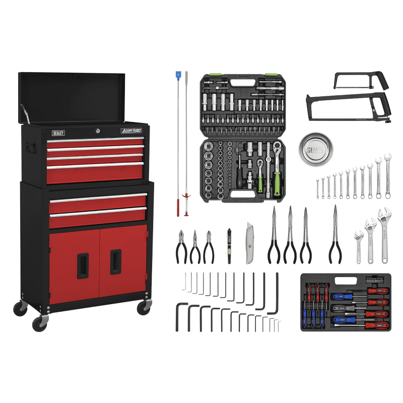 Sealey Tool Chests 6 Drawer Topchest & Rollcab Combination with Ball-Bearing Slides & 170pc Tool Kit-AP22RCOMBO 5054630271304 AP22RCOMBO - Buy Direct from Spare and Square