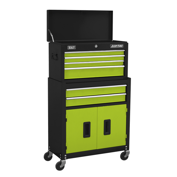 Sealey Tool Chests 6 Drawer Topchest & Rollcab Combination with Ball-Bearing Slides - Hi-Vis Green-AP22HVG 5054630142529 AP22HVG - Buy Direct from Spare and Square