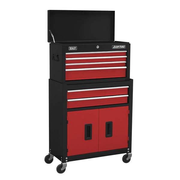 Sealey Tool Chests 6 Drawer Topchest & Rollcab Combination with Ball-Bearing Slides - Red-AP22R 5054630142536 AP22R - Buy Direct from Spare and Square