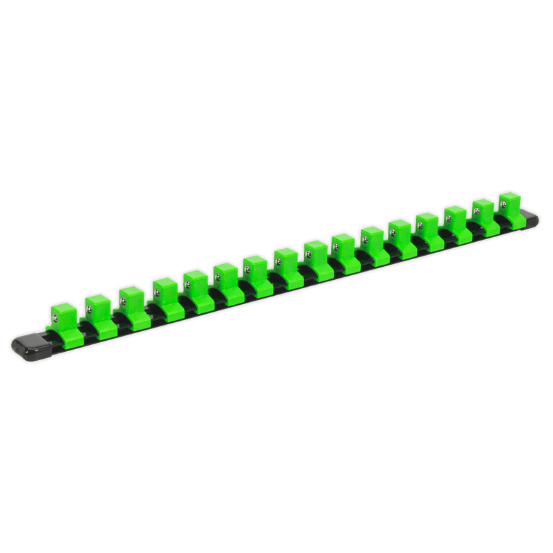 Sealey Tool Storage 1/2"Sq Drive Socket Retaining Rail with 16 Clips - Hi-Vis Green-AK27054HV 5054511234398 AK27054HV - Buy Direct from Spare and Square