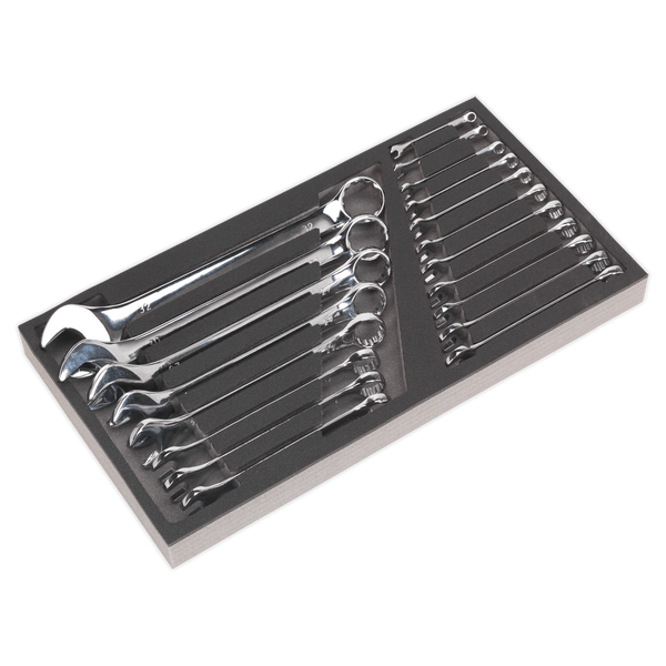 Sealey Tool Trays 19pc Combination Spanner Set with Tool Tray-S01123 5054511123678 S01123 - Buy Direct from Spare and Square